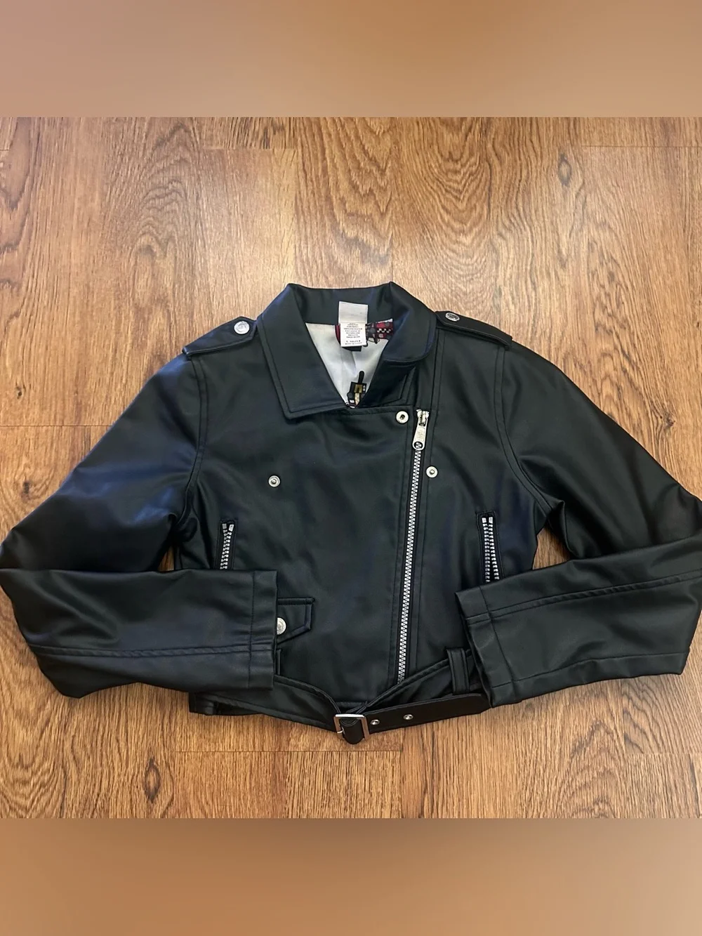 Harajuku Mini Target Black Faux vegan Leather Moto Jacket size 10-12 Vintage